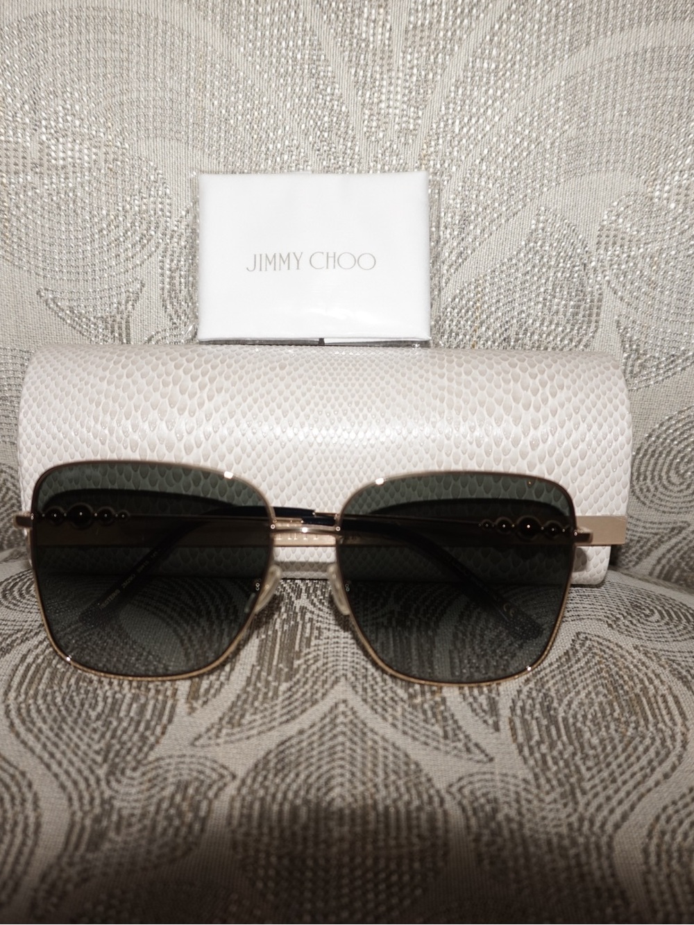 Jimmy Choo Gold Frame Dark Green Lens Square Sunglasses